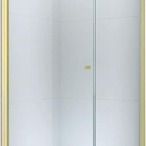 MEXEN/S - Pretoria otváracia sprchovací kút 80x80 cm, sklo transparent, zlatý + vanička 852-080-080-50-00-4010