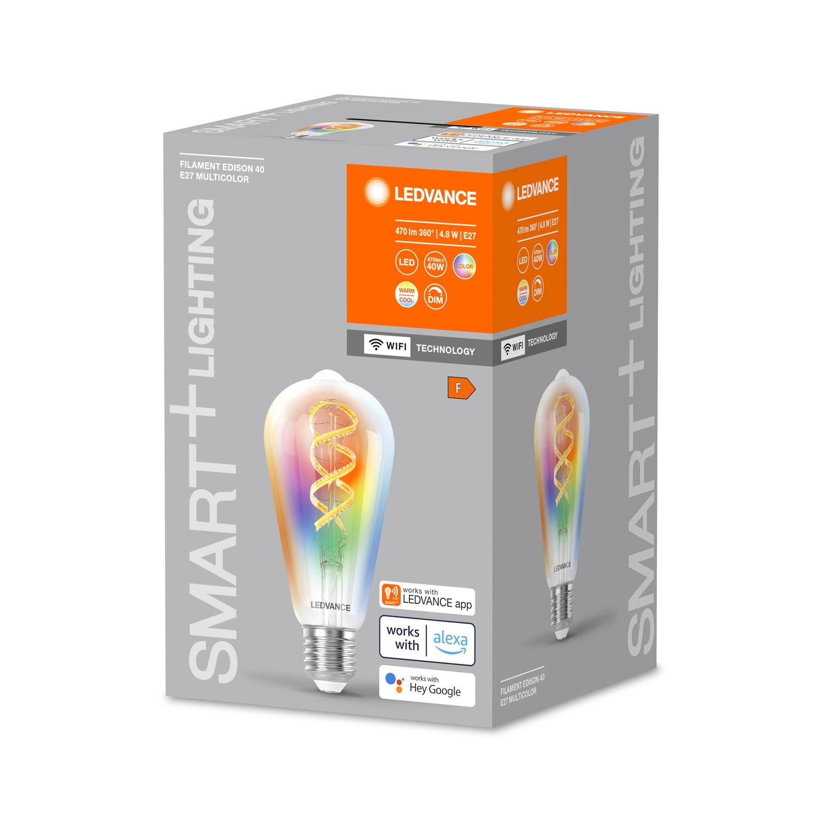 LEDVANCE SMART+ WiFi E27 4, 8W Edison číra RGB CCT, sklo, E27, 4.8W, Energialuokka: F, P: 14 cm