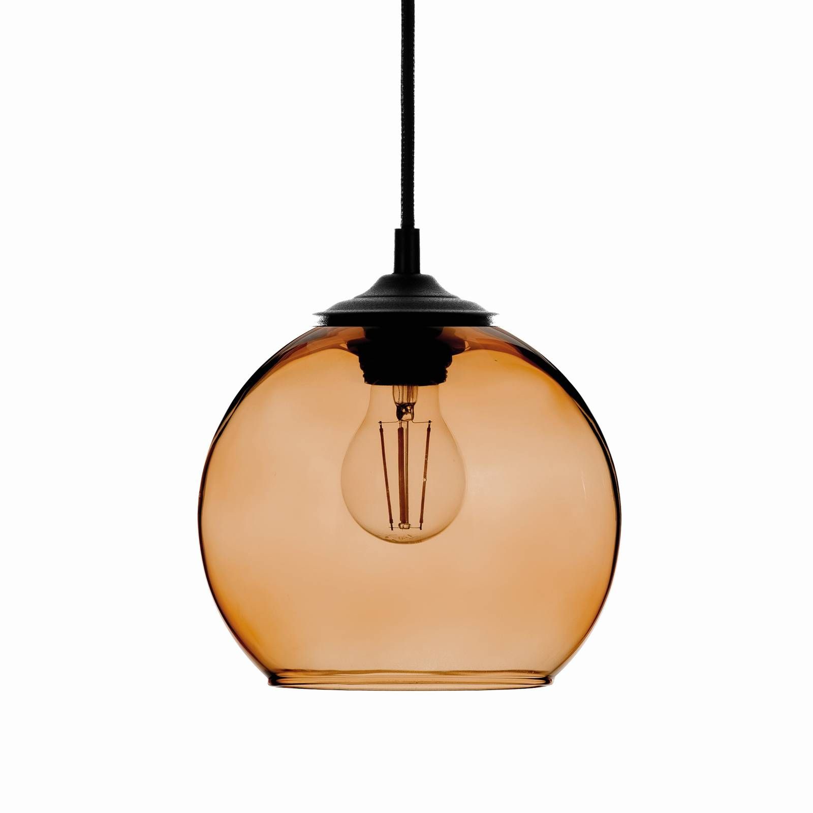 Euluna Závesná lampa Ball tienidlo guľa jantárová Ø 20 cm, Obývacia izba / jedáleň, sklo, kov, E27, 60W, K: 16cm