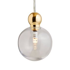 EBB & FLOW Uva M závesná lampa, lopta zlatá, číra, Obývacia izba / jedáleň, sklo, kov, plast, G4, 1.5W, K: 10cm