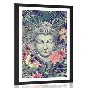 Plagát s paspartou Budha na exotickom pozadí - 30x45 black