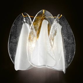 Novaresi Sklenené nástenné svetlo Rondini 24 karátové zlato, Obývacia izba / jedáleň, kov, muránske sklo, E14, 60W, L: 25 cm, K: 25cm