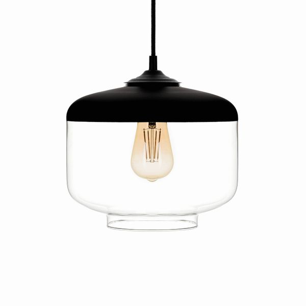 Euluna Závesná lampa Monochrome Flash číra/čierna Ø 25 cm, Obývacia izba / jedáleň, sklo, kov, E27, 60W, K: 20cm