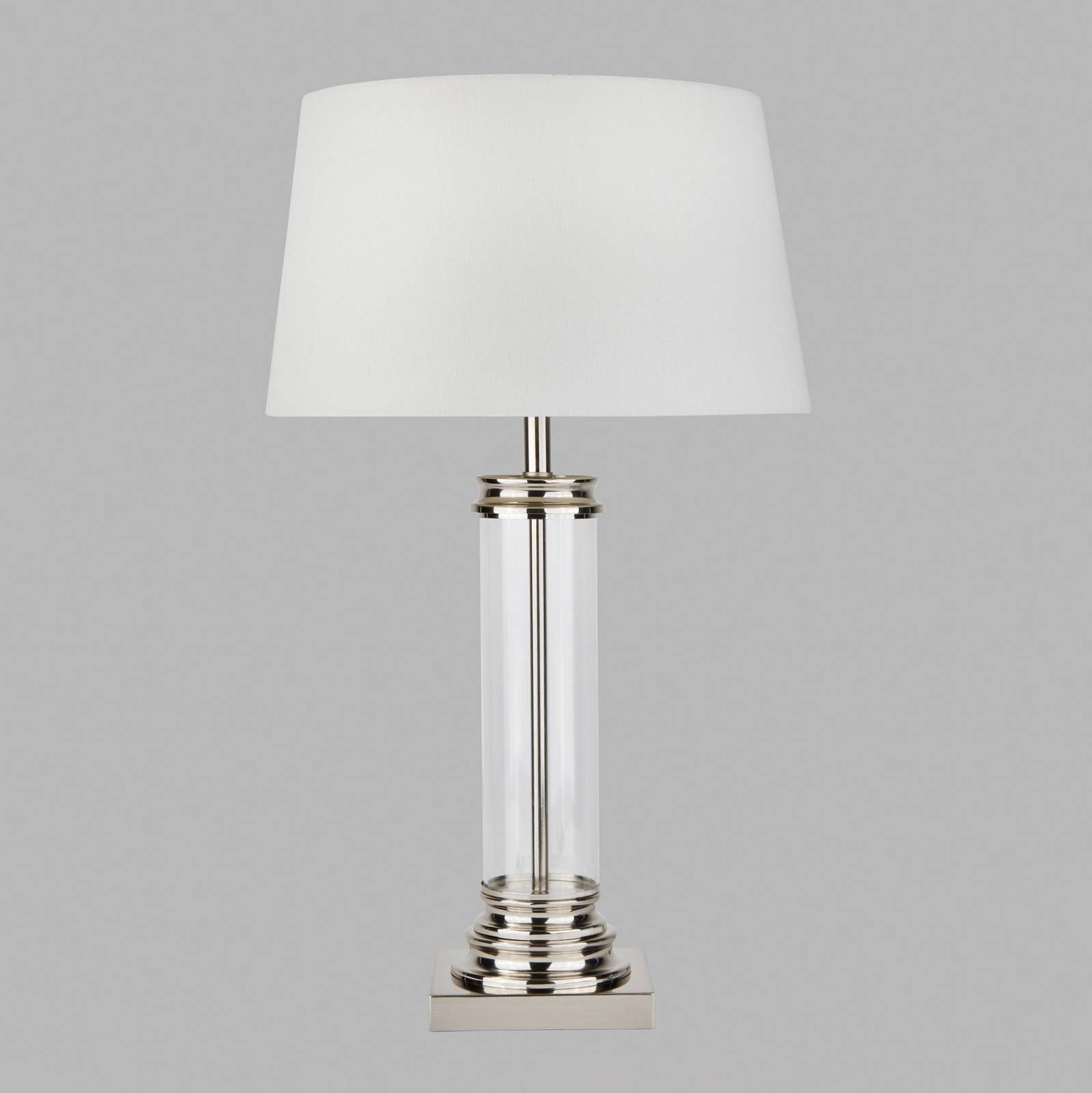 Searchlight Stolná lampa Pedestal, strieborná tienidlo krémové, Obývacia izba / jedáleň, oceľ, sklo, textil, E27, 60W, K: 62cm