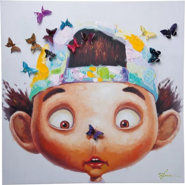 KARE Design Obraz na plátně Boy with Butterflies 100x100cm