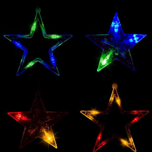 VOLTRONIC Vianočný záves, 5 hviezd, 61 LED, farebný, ovládač