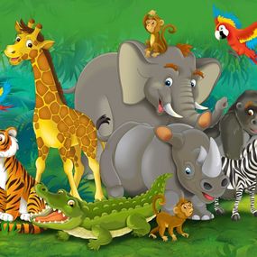 FTN XXL 2420 AG Design vliesová fototapeta 4-dielna pre deti - Jungle animals, veľkosť 360 x 270 cm