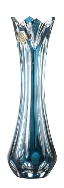 Krištáľová váza Lotos, farba azúrová, výška 255 mm