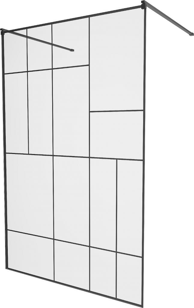 MEXEN/S - KIOTO samostatne stojaca sprchová zástena 110 x 200 cm, transparent/čierna vzor 8 mm, čierna 800-110-002-70-78