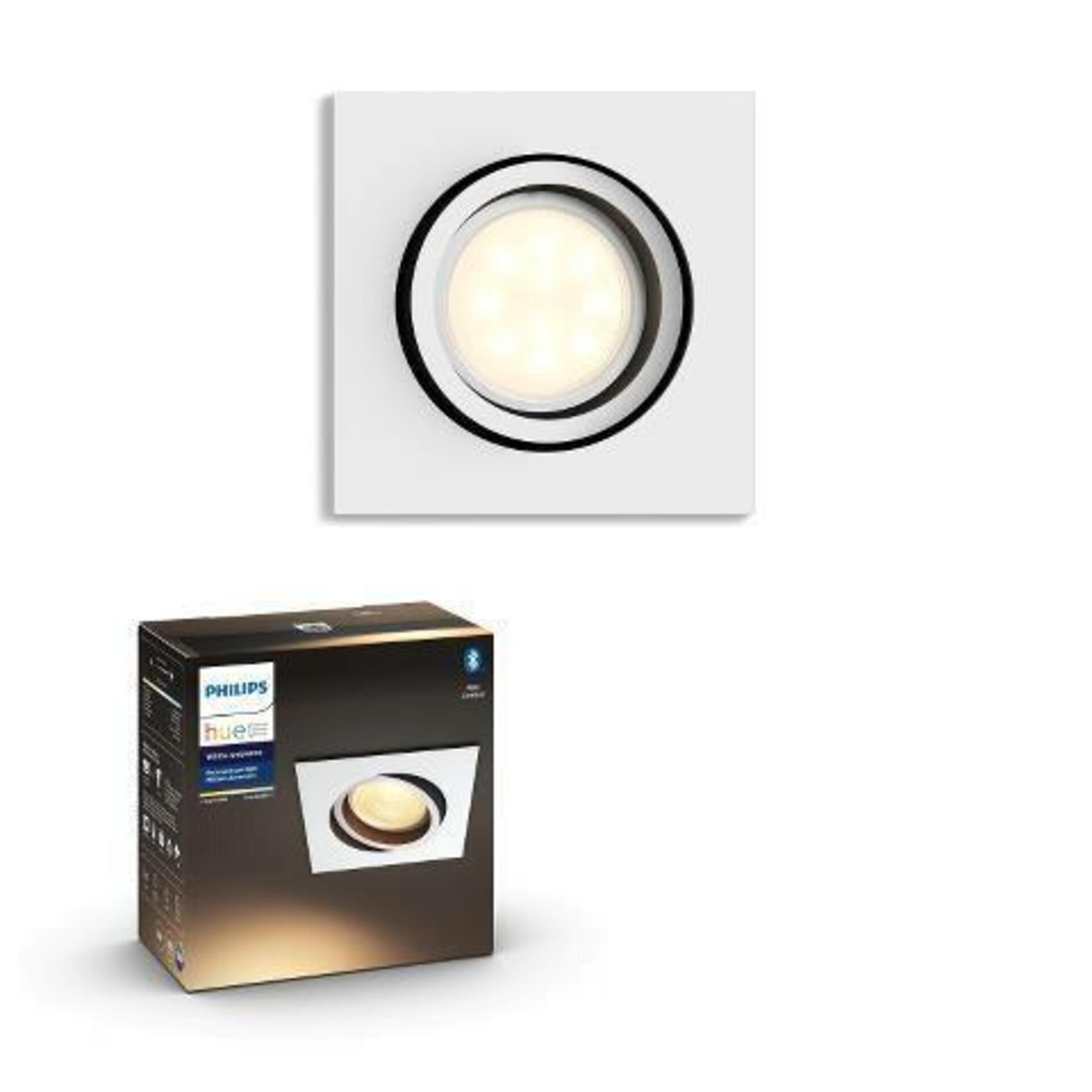 Hue White Ambiance Stropní podhledové svítidlo Philips Milliskin BT 8719514338609 LED GU10 5W 350lm 2200-6500K 230V, bílé hranaté s Bluetooth