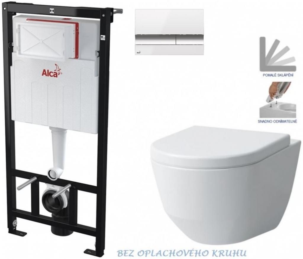 ALCADRAIN Sádromodul - predstenový inštalačný systém s bielym / chróm tlačidlom M1720-1 + WC LAUFEN PRO RIMLESS + SEDADLO AM101/1120 M1720-1 LP1