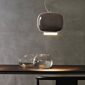 Foscarini Chouchin 3 závesné LED svietidlo, sivá, Kuchyňa, fúkané lakované sklo, E27, 21W, K: 25cm