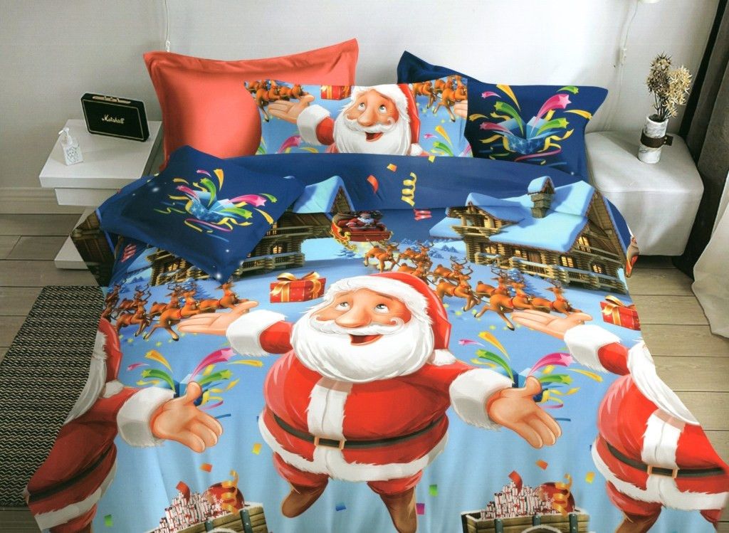 DomTextilu Vianočné posteľné obliečky s motívom Santu a sobov 3 časti: 1ks 160 cmx200 + 2ks 70 cmx80 Červená 29223-158563