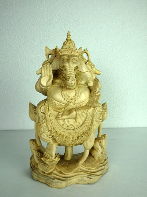 Soška Ganesh na lotose, ručná práca, exotické drevo,