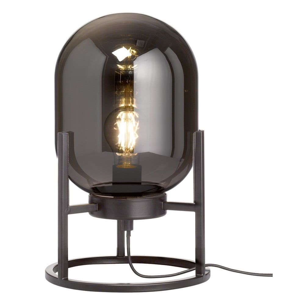 Čierna stolová lampa so skleneným tienidlom (výška 34 cm) Regi – Fischer & Honsel