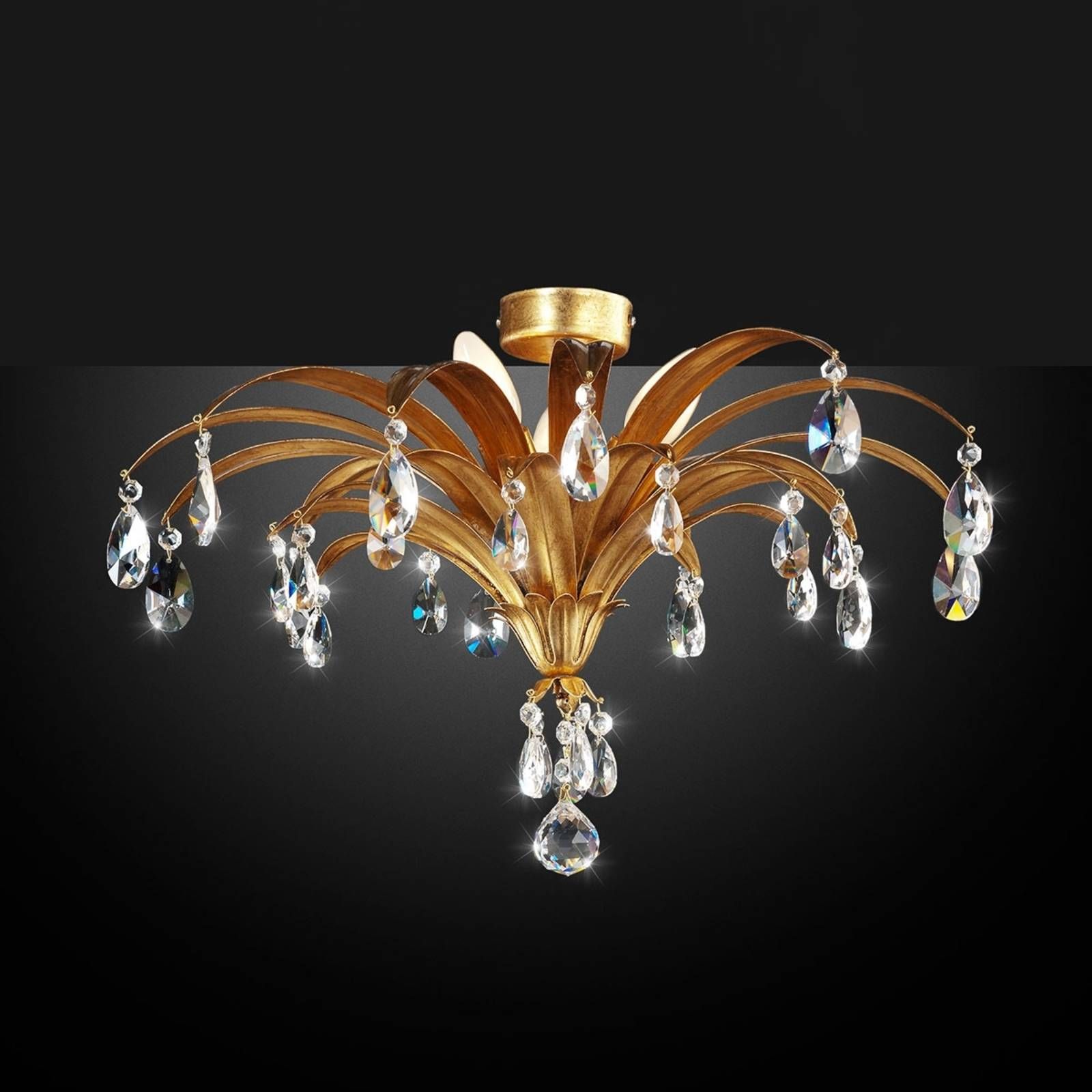 Ferro Luce Mayleen – ušľachtilé stropné svietidlo s krištáľmi, Obývacia izba / jedáleň, kov, krištáľ Asfour, E14, 40W, K: 26cm