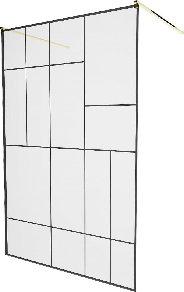 MEXEN/S - KIOTO samostatne stojaca sprchová zástena 100 x 200 cm, transparent/čierna vzor 8 mm, zlatá 800-100-002-50-78