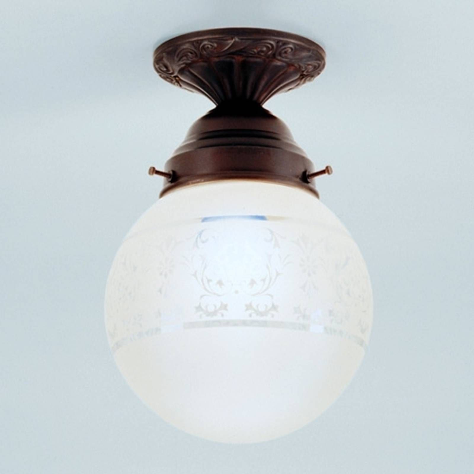 Berliner Messinglampen Jack – ručne vyrobené stropné svietidlo, Chodba, mosadz, ručne fúkané sklo, E27, 40W, K: 22cm