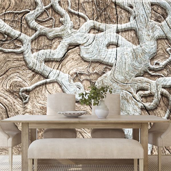 Samolepiaca tapeta abstraktný strom na dreve v béžovom - 450x300