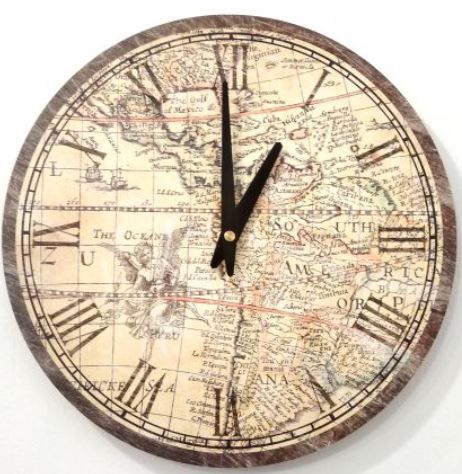 Metal Dekor nástenné hodiny Mapa, priemer 30 cm