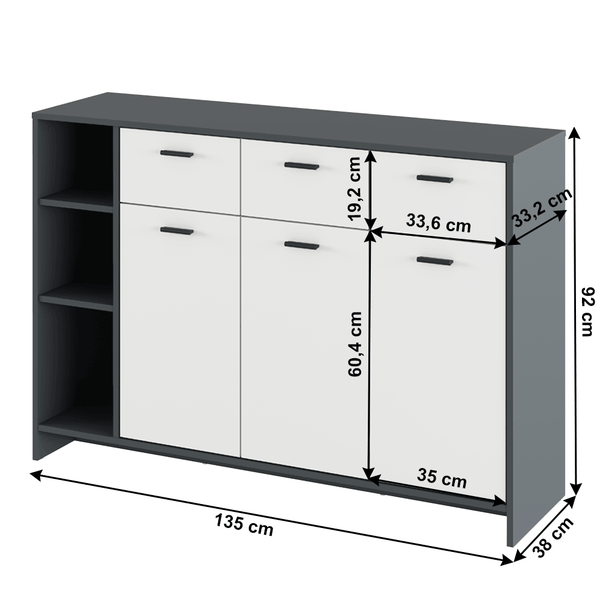 Komoda, grafit/biela, NEPOLA TYP 2