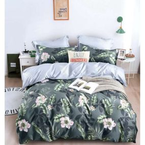 DomTextilu Šedé posteľné obliečky s mtívom kvetov v ružovej farbe 3 časti: 1ks 160 cmx200 + 2ks 70 cmx80 Sivá 38208-179944