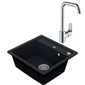 VIMA Drezový set Hansgrohe 1/O- Granitový drez, 53x50cm, Tmavá grafit matná + Drezová batéria Hansgrohe Focus