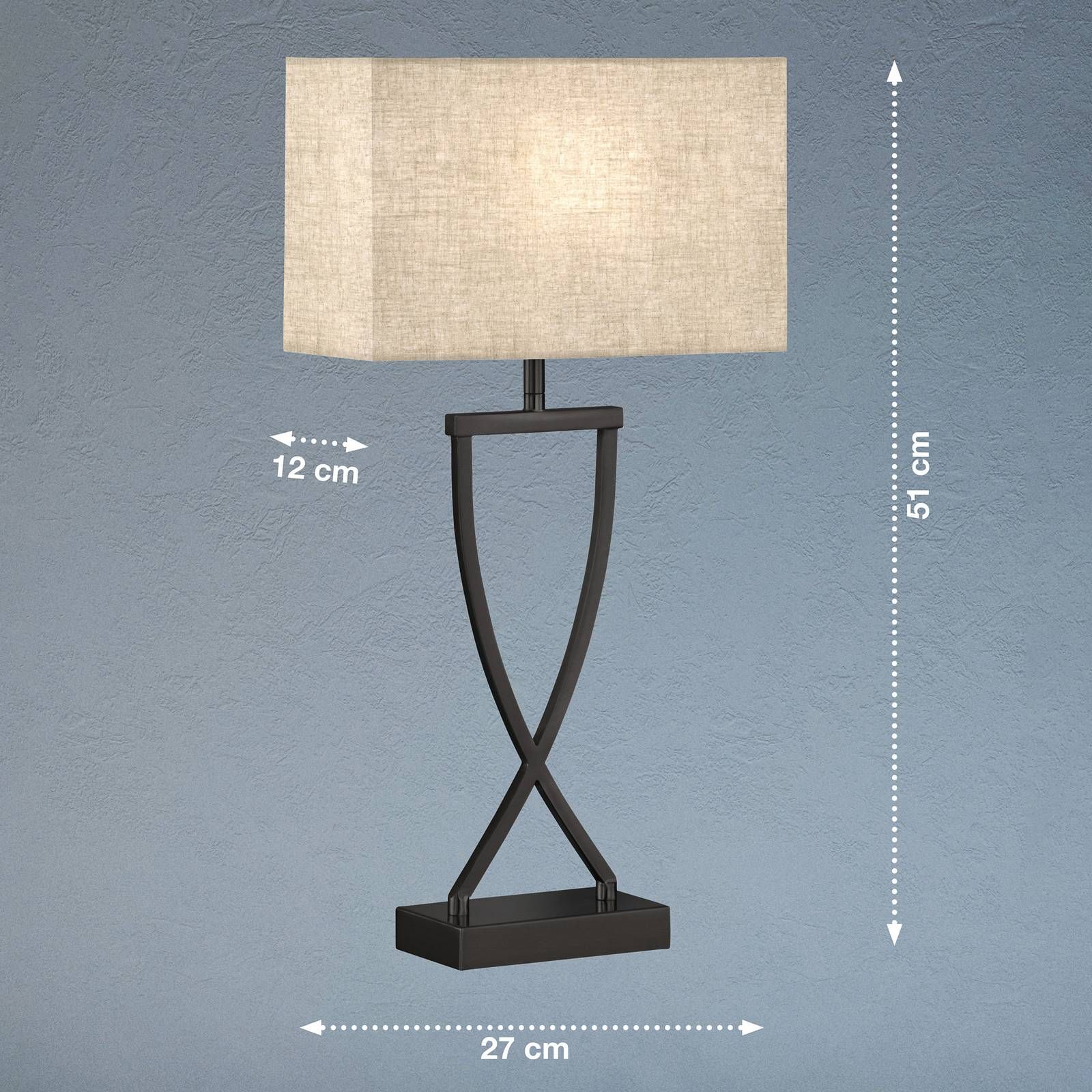 FISCHER & HONSEL Stolová lampa Anni, ľan, pieskovo-čierna/piesková, Obývacia izba / jedáleň, kov, ľan, E27, 40W, P: 27 cm, L: 12 cm, K: 51cm