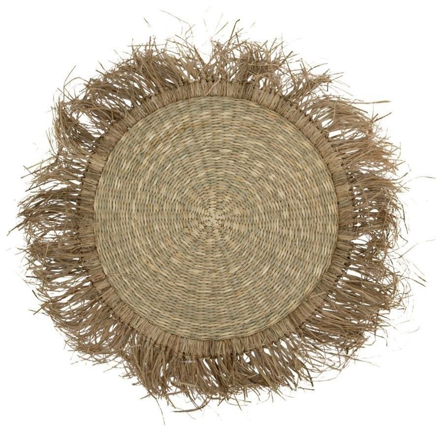 Prírodné guľatý koberec z morskej trávy so strapcami - Ø 90cm
