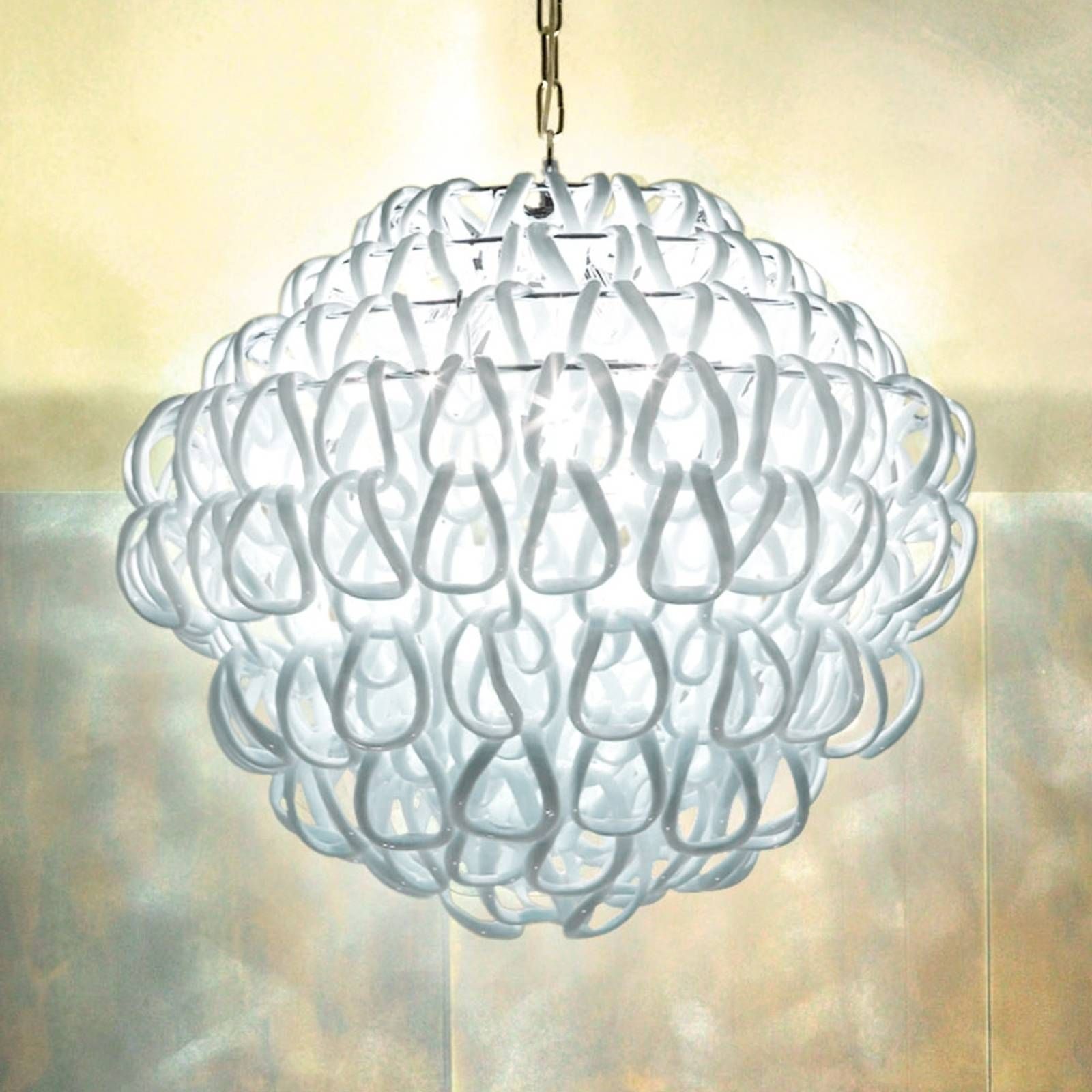 Vistosi Závesná lampa krištáľové sklo Giogali 50 cm biela, Obývacia izba / jedáleň, sklo, kov, E27, 100W, L: 60 cm, K: 60cm