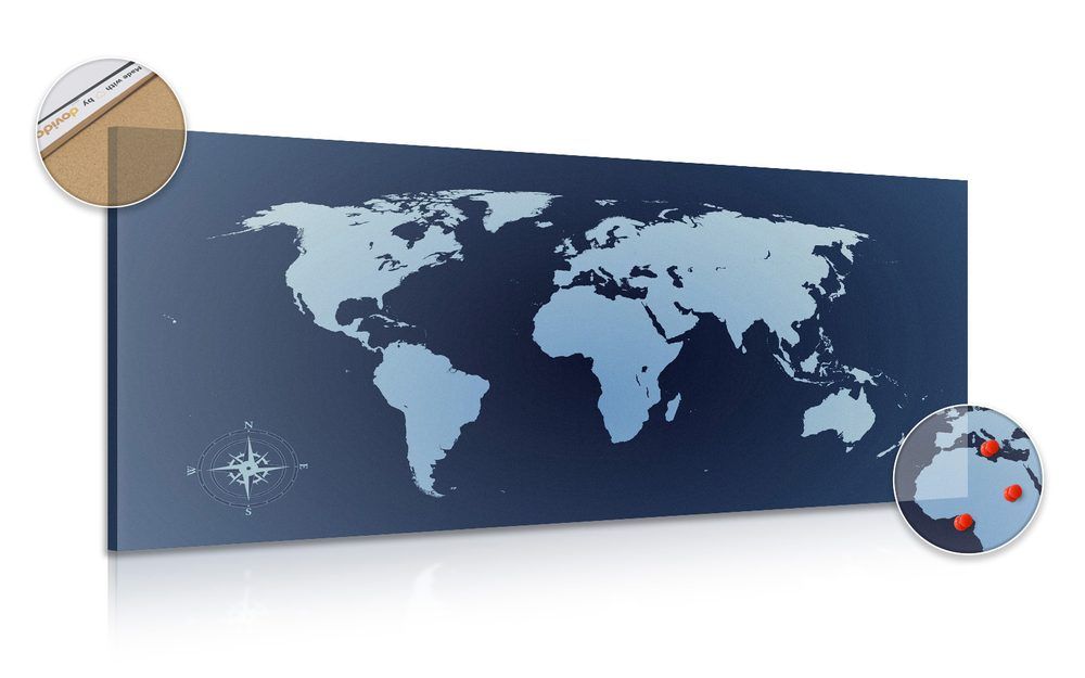 Obraz na korku mapa sveta v odtieňoch modrej - 120x60  arrow