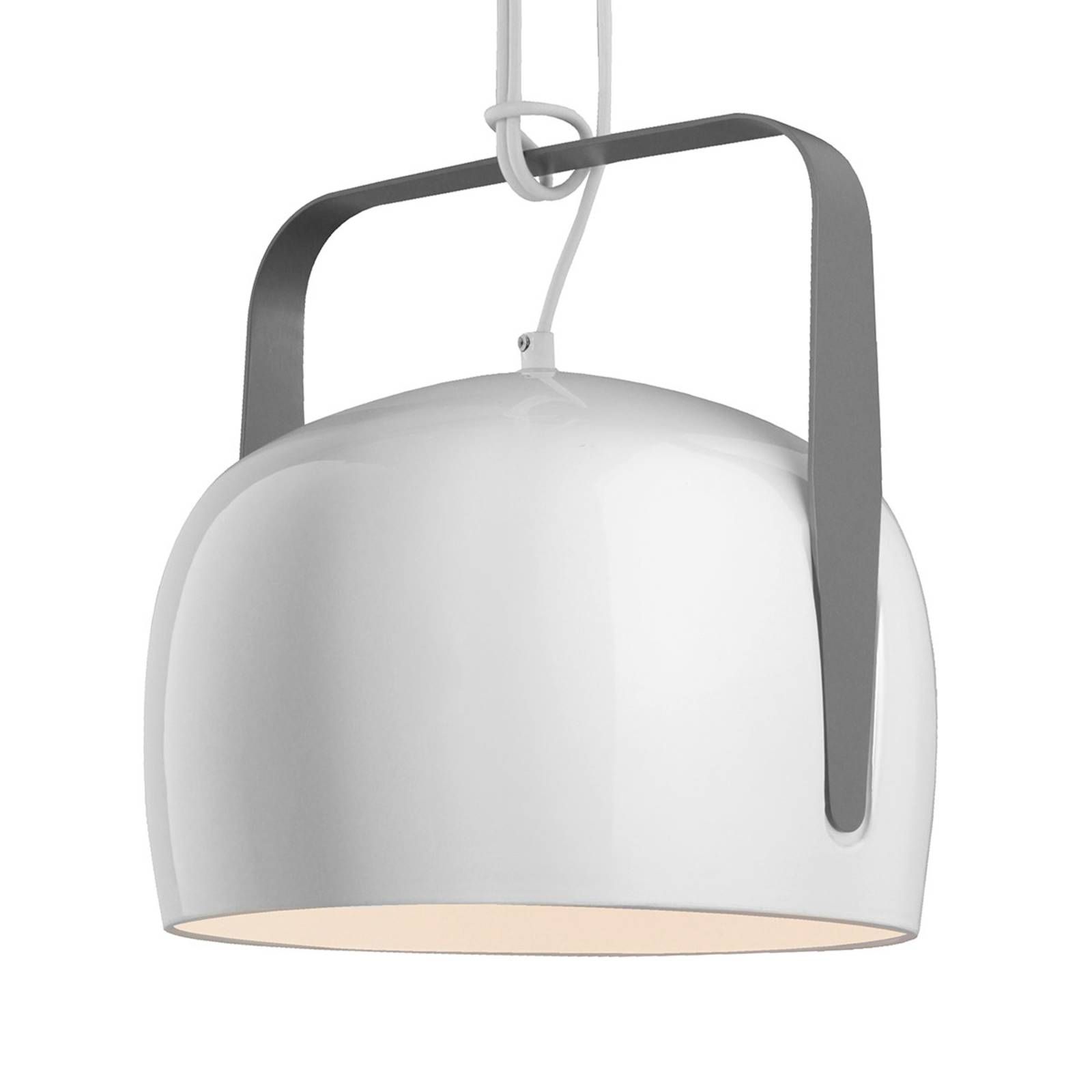 Karman Bag biela závesná lampa, Ø 32 cm, hladká, Obývacia izba / jedáleň, keramika, kov, E27, 77W, K: 32cm