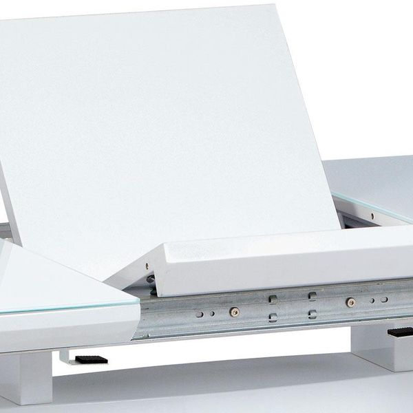 Autronic -  Rozkladací jedálenský stôl HT-440 WT, 140+40x80x76cm, biely lesk, sklo, nerez