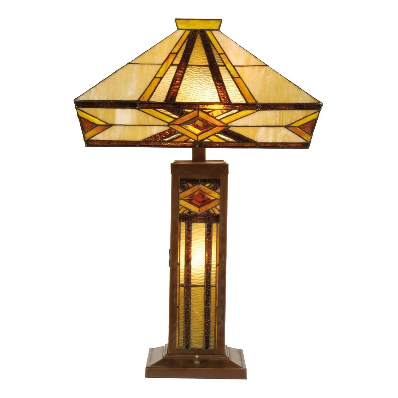 Clayre&Eef Jasne osvetlená stolná lampa Glenys, štýl Tiffany, Obývacia izba / jedáleň, sklo, drevo, E27, 60W, K: 71cm