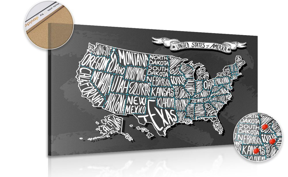 Obraz na korku moderná mapa USA - 90x60  smiley