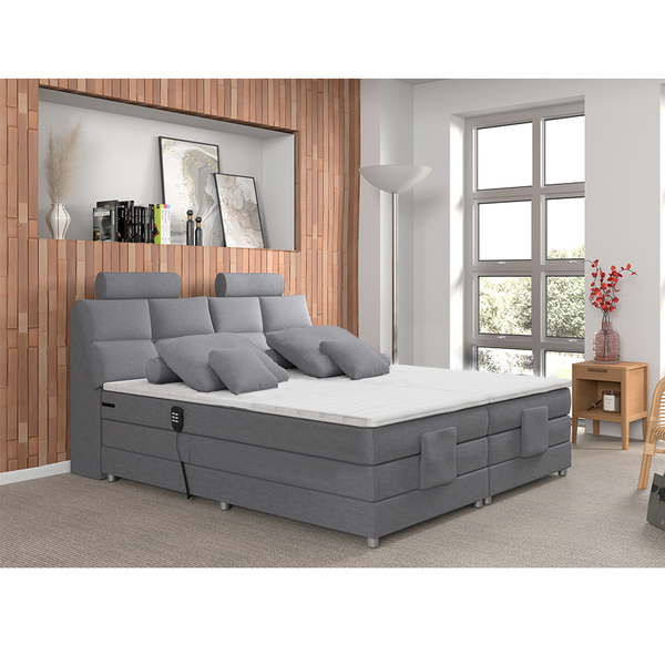 Elektrická polohovacia posteľ, boxspring, sivá, 160x200, POLERMA NEW