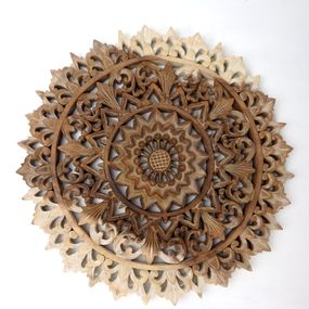 Dekorácia na stenu MANDALA natural exotické drevo, ručná práca,40 cm