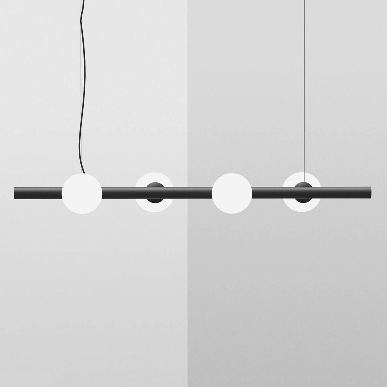 Marchetti Závesná lampa Tin štvor-plameňová čierna, Obývacia izba / jedáleň, kov, sklo, E14, 40W, P: 100 cm, L: 30 cm