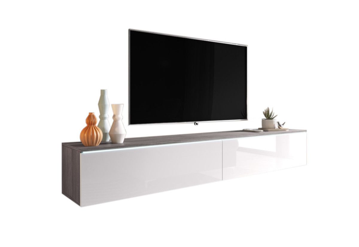 Expedo TV stolík MENDES D 180, 180x30x32, bodega/biela lesk + LED