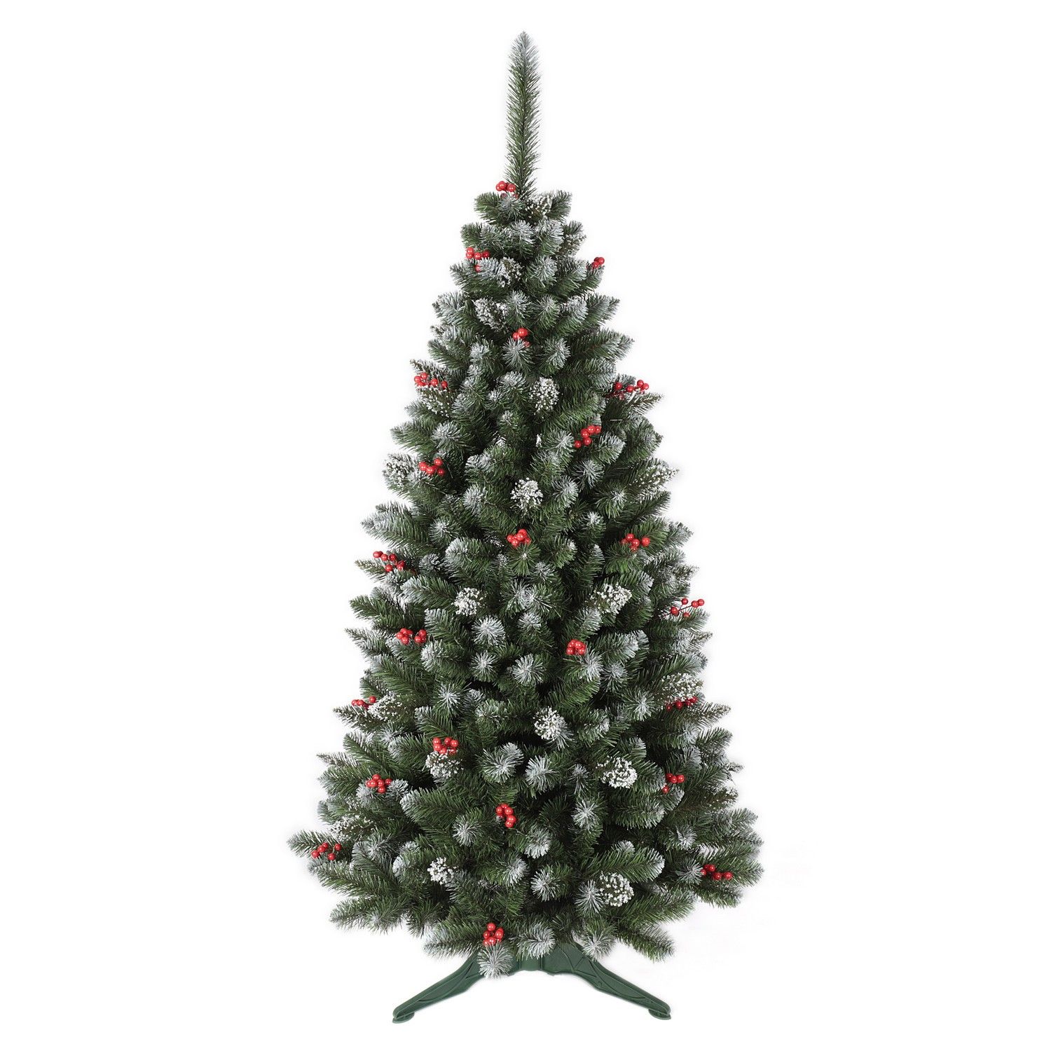 DomTextilu Excelentný umelý vianočný stromček zasnežený smrek s červenou jarabinou 180 cm 47459