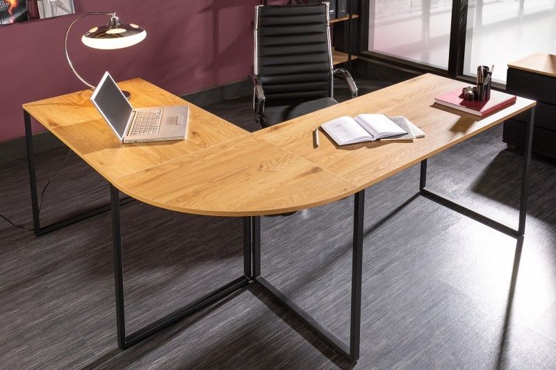 Estila Moderný rohový kancelársky stôl Big Deal hnedej farby s kovovými nohami 180cm