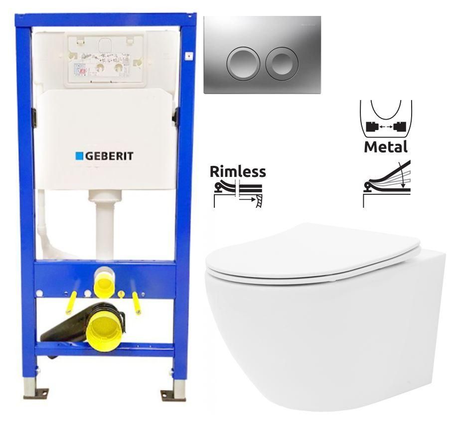 GEBERIT DuofixBasic s matným tlačidlom DELTA21 + WC REA Carlo Flat Mini Rimlesss + SEDADLO 458.103.00.1 21MA CF1