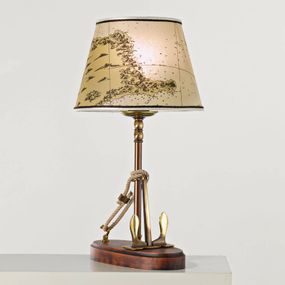 Cremasco Stolná lampa Nautica, Obývacia izba / jedáleň, mosadz, textil, drevo, E14, 60W, K: 38cm