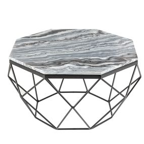 Estila Art-deco štýlový konferenčný stolík Adamantino so sivou mramorovou doskou a čiernou konštrukciou 69cm