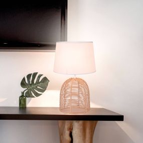 Viokef Stolná lampa Marion z ratanu a textilu, Ø 30 cm, Obývacia izba / jedáleň, látka, ratan, E27, 40W, K: 52cm