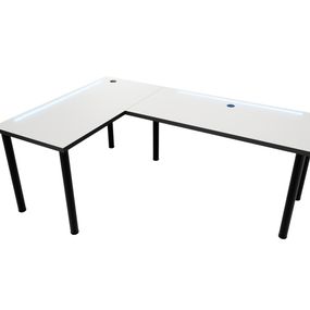 Expedo Počítačový rohový stôl LOOK N s LED, 200/135x73-76x65, biela/čierne nohy, ľavý