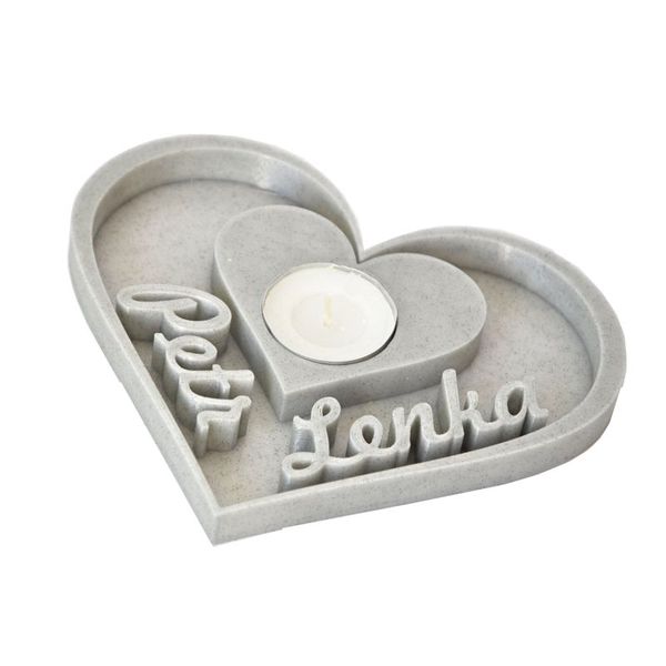 Pieris design Svietnik na čajovú sviečku v tvare srdca s menami na požiadanie granit