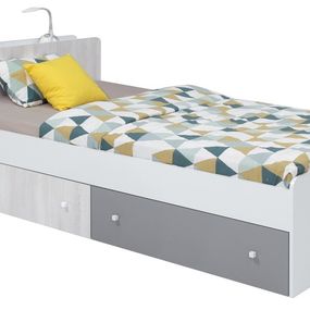 Študentská posteľ s úložným priestorom beta 120x200cm - biela/dub