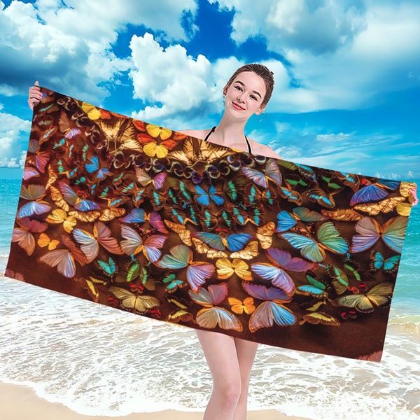 Plážová osuška hnedá s motýľmi