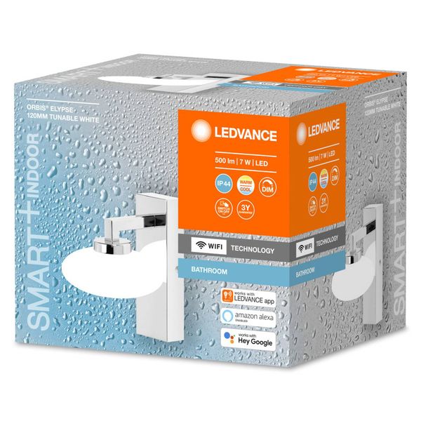 LEDVANCE SMART+ WiFi Orbis Wall Elypse, 1-pl., Kúpeľňa, oceľ, sklo, 7W, L: 12 cm, K: 15cm